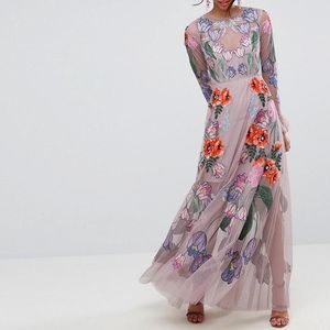 ASOS Pink Embroidered Floral Maxi Dress